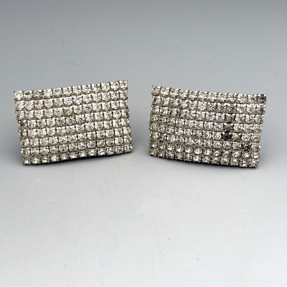 Vintage Shoe Clips  Crystal Rhinestone Silver Tone Dazzling Retro Old Money